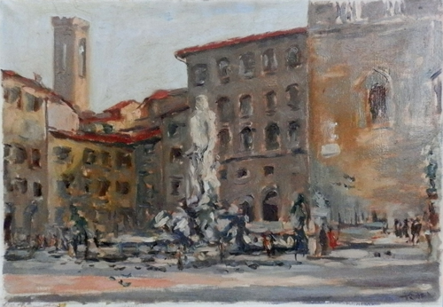 Quadro di Pompeo Trinzi Piazza Signoria,Firenze - olio tela 