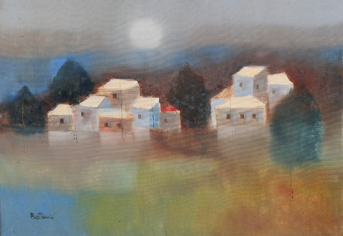 Quadro di Lido Bettarini Paesaggio con case - olio tela 