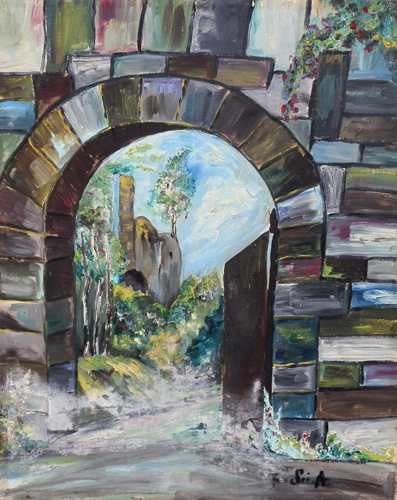 Art work by firma Illeggibile La porta antica - oil canvas 