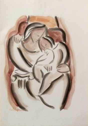 Quadro di Giorgio Polykratis Maternità - acquerello carta 