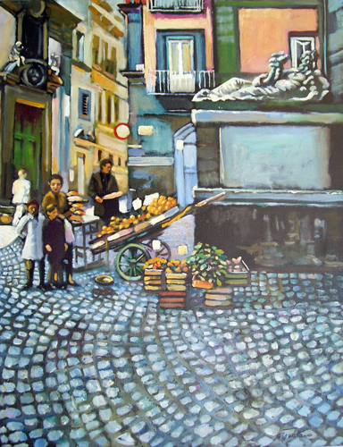 Quadro di Luigi Pignataro Scorcio cittadino - olio tela 