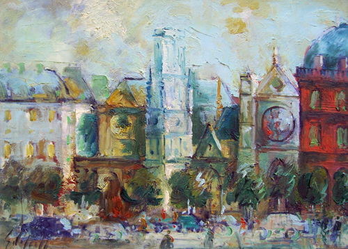 Quadro di Emanuele Cappello Paesaggio parigino - olio tela 
