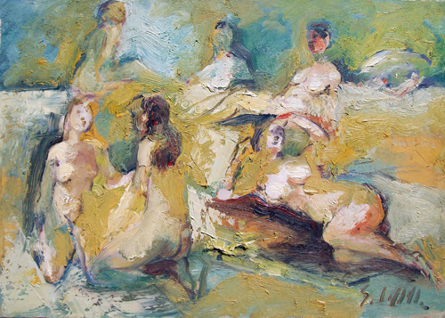 Quadro di Emanuele Cappello Bagnanti - olio tela 