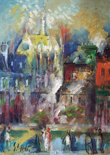 Quadro di Emanuele Cappello Paesaggio cittadino - olio tela 