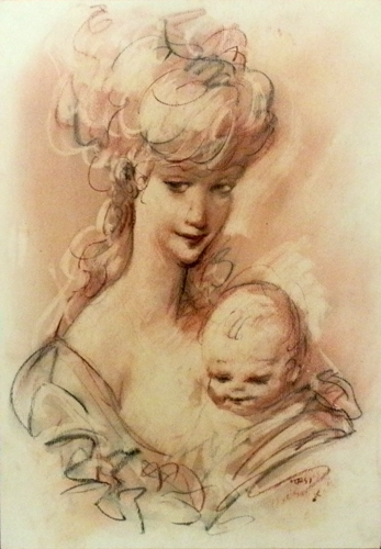 Quadro di A. Corsi Maternità - mista carta su tavola 
