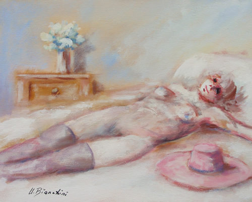 Quadro di Umberto Bianchini Nudo con calze nere - olio tela 