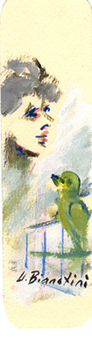 Quadro di Umberto Bianchini Interno con pappagallo - Pittori contemporanei galleria Firenze Art
