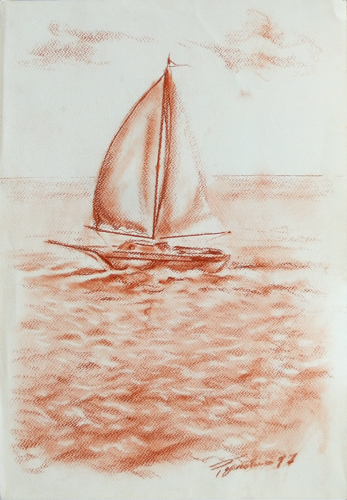 Quadro di Luigi Pignataro Barca a vela  - sanguigna carta 