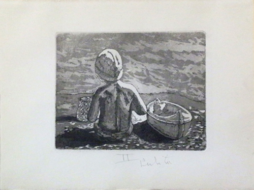 Art work by firma Illeggibile Bambino - lithography paper 