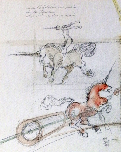 Quadro di Claude Falbriard Unicorni - mista carta 
