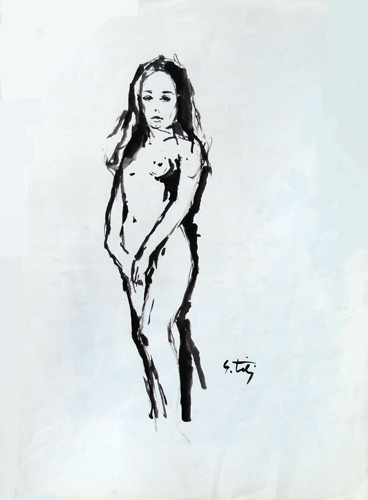 Quadro di Gino Tili Nudo - acquerello carta 