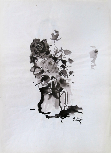 Quadro di Gino Tili La rosa nera - acquerello carta 
