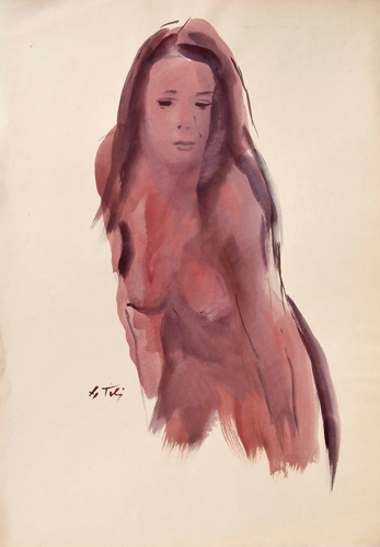 Quadro di Gino Tili Nudo in posa - acquerello carta 