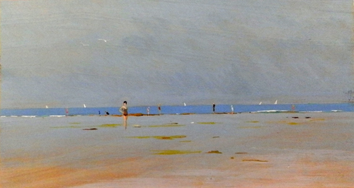 Quadro di Piero Vaccari In spiaggia - olio tavola 