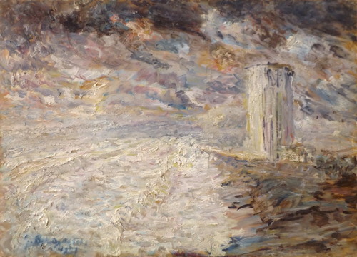 Quadro di Guido Borgianni Tempesta alla Torre di Carrara - olio cartone 
