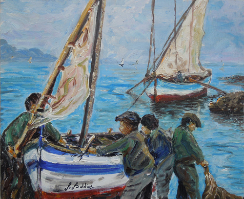 Quadro di Rossella Baldino I pescatori - Pittori contemporanei galleria Firenze Art