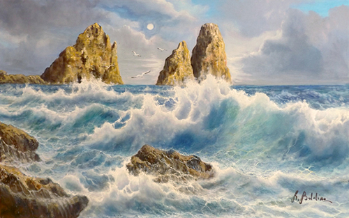 Quadro di Rossella Baldino La luna a Capri - olio tela 