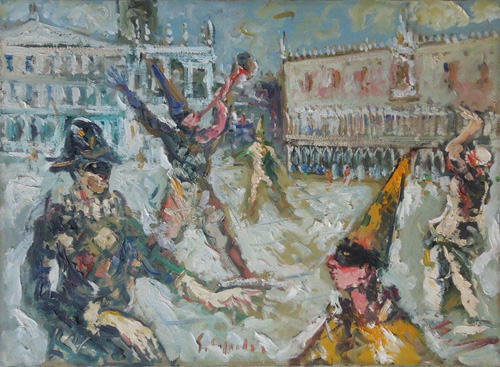Quadro di Emanuele Cappello Maschere a Venezia  - olio tela 