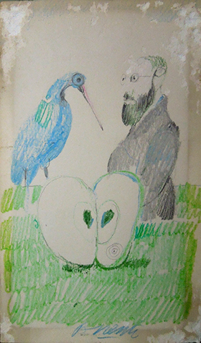 Quadro di Antonio Possenti Il pavone e l’artista - pastello carta 