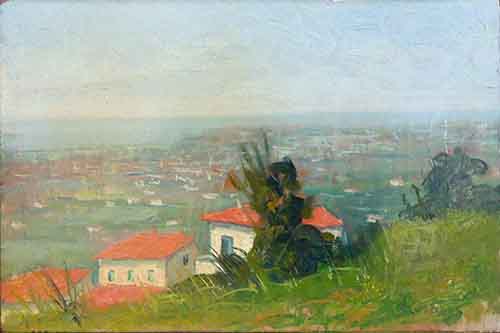 Quadro di Boris  Savatteri Panorama di Livorno  - olio compensato 