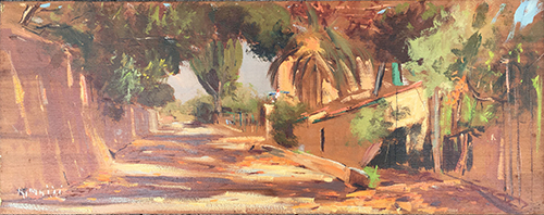 Giardini con figure Olio su Tavola cm 35 x 18.5 Aldo MAZZI 