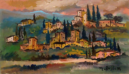 Quadro di Teo Russo Paesaggio al tramonto - Pittori contemporanei galleria Firenze Art