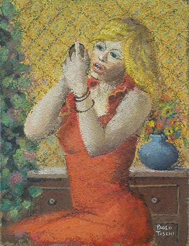 Quadro di Paolo Toschi Donna in rosso - Pittori contemporanei galleria Firenze Art