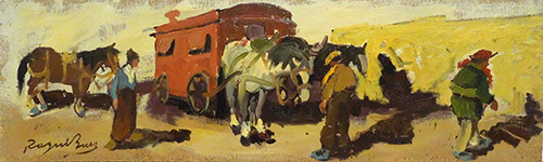 Art work by Basso Ragni Carrozza e figure  - oil table 