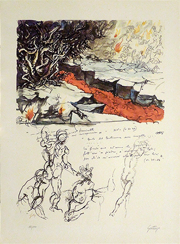 Art work by Renato Guttuso La Divina Commedia - Canto XIV dell'Inferno - lithography paper 