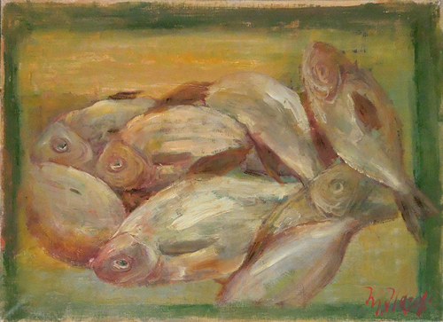 Quadro di Mariano Ilardi Natura morta con pesci - olio tela 
