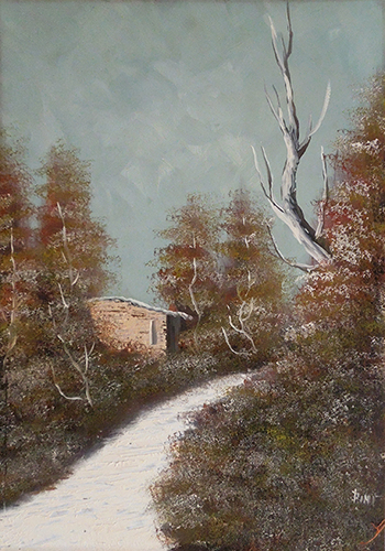 Art work by  Pini Bosco innevato - oil table 