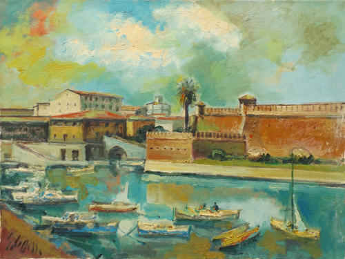 Quadro di Emanuele Cappello Fortezza Vecchia a Livorno - olio tela 