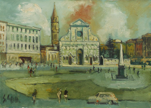 Quadro di Emanuele Cappello Piazza Santa Maria Novella - olio tela 