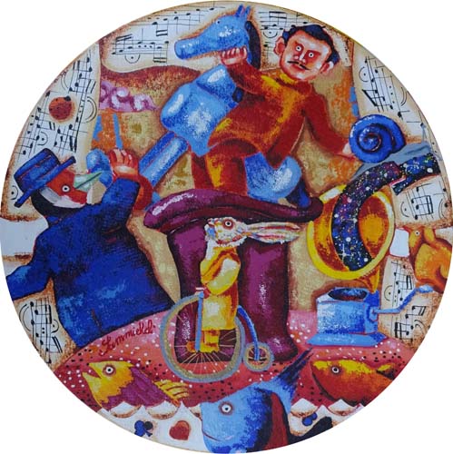 Quadro di Francesco Sammicheli Spettacolo di magia  - olio cartone telato 