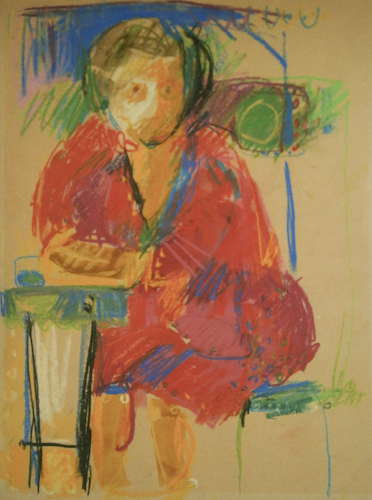 Art work by  Anonimo Figura seduta al tavolo - varnish yellow paper 