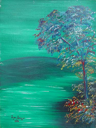 Quadro di firma Illeggibile L'albero dei colori - olio cartone telato 